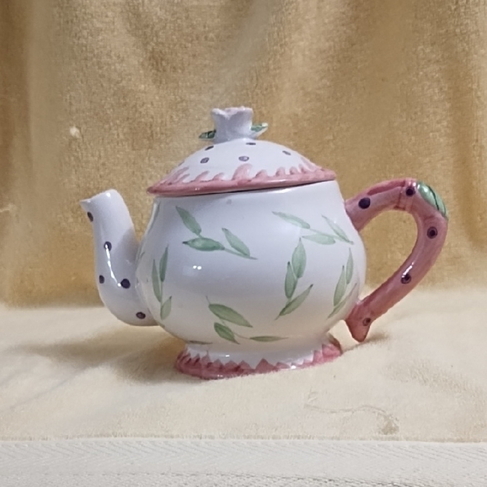 Floral Pink and Green Ceramic Teapot